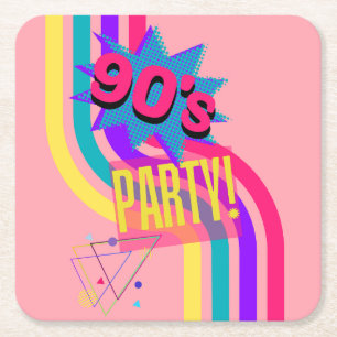 Porta-copo De Papel Quadrado Festa Retro dos Anos 90 Rosa Aniversário Nostálgic