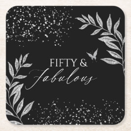Porta-copo De Papel Quadrado Fifty & Fabulous Black Glam 50th bithday