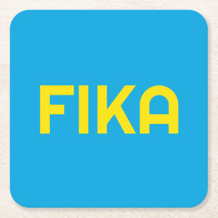 Porta-copo De Papel Quadrado FIKA Amarelo e Azul Negrito