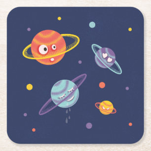 Porta-copo De Papel Quadrado Filhos Espaciais de Cartoons de Planetas Cujos Pla