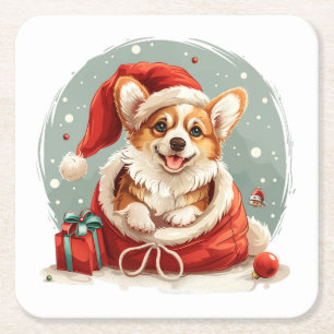 Porta-copo De Papel Quadrado Filhote de Pembroke Welsh Corgi de Natal