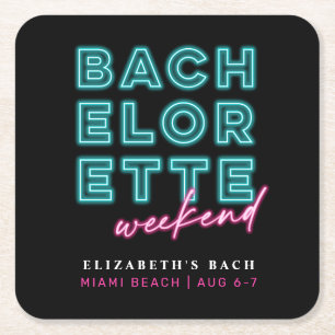 Porta-copo De Papel Quadrado Fim de Semana do Néon Blue & Pink Bachelorette