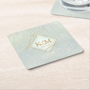 Porta-copo De Papel Quadrado Fine Lines Dourado Abstrato Wedding V2 Sage ID867