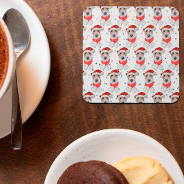 Porta-copo De Papel Quadrado Fio Fox Terrier Dog Raça Estrelas de Natal