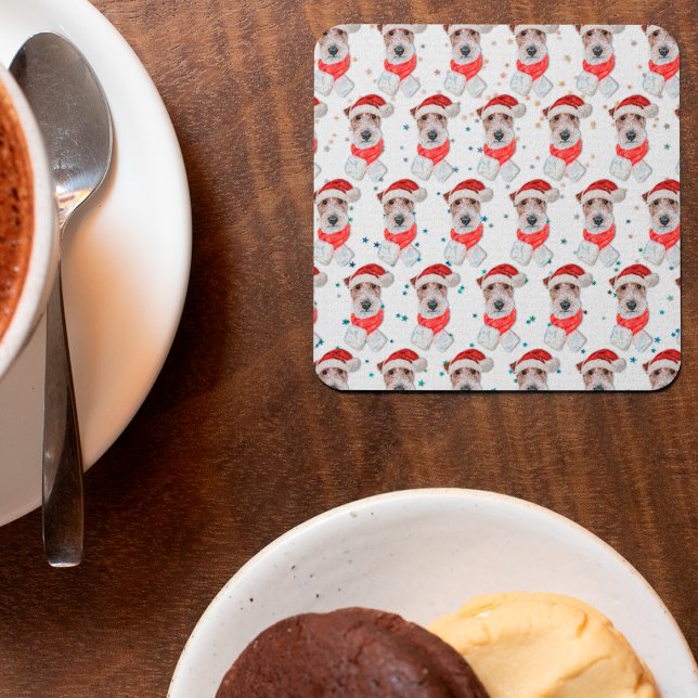 Porta-copo De Papel Quadrado Fio Fox Terrier Dog Raça Estrelas de Natal (Criador carregado)