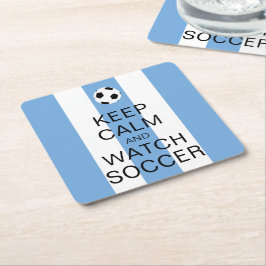 Porta-copo De Papel Quadrado Fique calmo e assista futebol Argentina Blue Strip