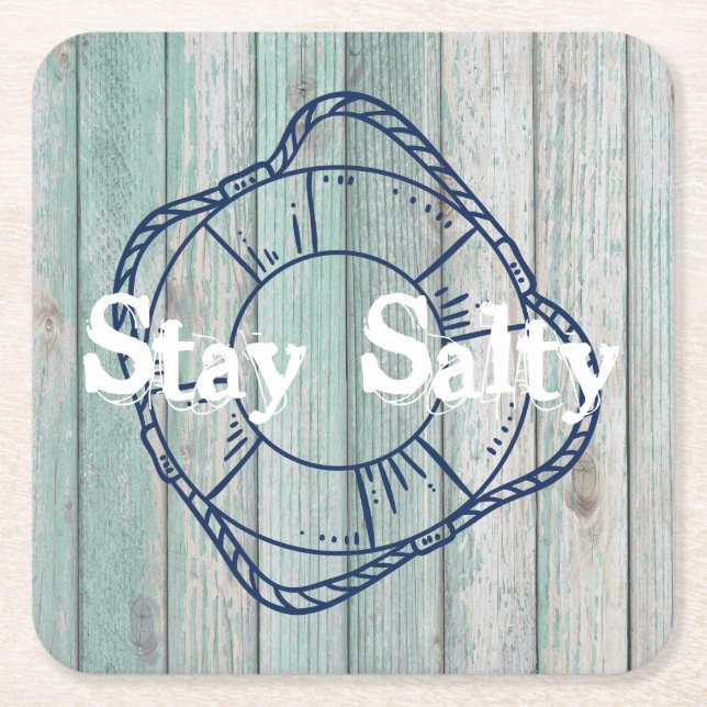 Porta-copo De Papel Quadrado Fique com Salty Beach Life (Frente)