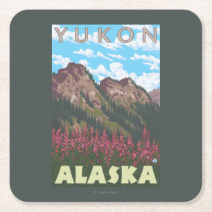 Porta-copo De Papel Quadrado Fireweed & montanhas - Yukon, Alaska