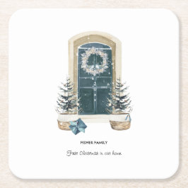 Porta-copo De Papel Quadrado First Christmas In Our Home Watercolor Sage Green