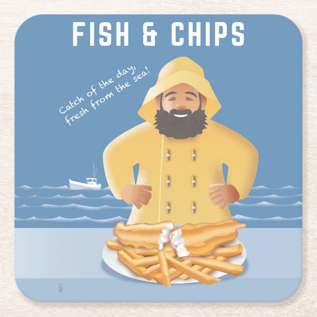 Porta-copo De Papel Quadrado Fish and Chips (Frente)