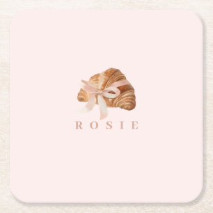 Porta-copo De Papel Quadrado Fita Rosa Coquette Personalizada