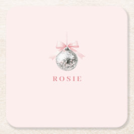 Porta-copo De Papel Quadrado Fita Rosa da Bola do Disco Coquette Personalizada