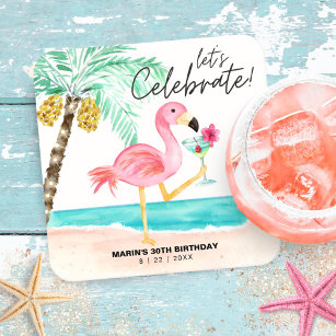 Porta-copo De Papel Quadrado Flamingo Beach Cocktail Palm Tropical Birday