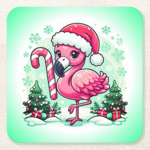 Porta-copo De Papel Quadrado Flamingo de Natal Clipart de Sublimação-30424
