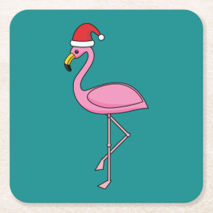 Porta-copo De Papel Quadrado Flamingo de Natal com Santa Hat