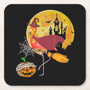 Porta-copo De Papel Quadrado Flamingo Flamingo Riding Broom Pumpkin Halloween