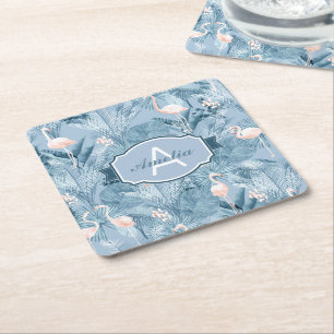 Porta-copo De Papel Quadrado Flamingo Orchid Padrão Tropical Blue ID868