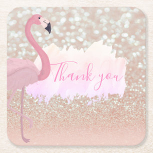 Porta-copo De Papel Quadrado Flamingo Rosa Moderno, Obrigado