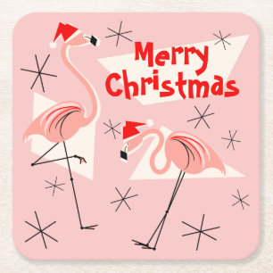 Porta-copo De Papel Quadrado Flamingo Santas Rosa Feliz Prato de Natal
