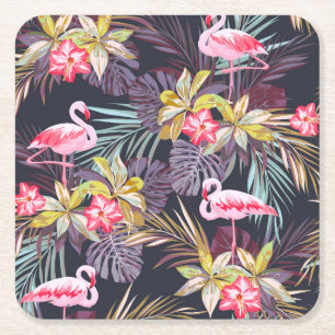 Porta-copo De Papel Quadrado Flamingo Tropical: Padrão sem costura de verão