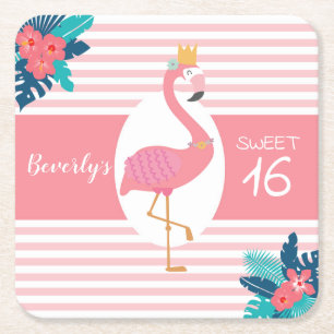 Porta-copo De Papel Quadrado Flamingo tropical rosa e azul floral 16º