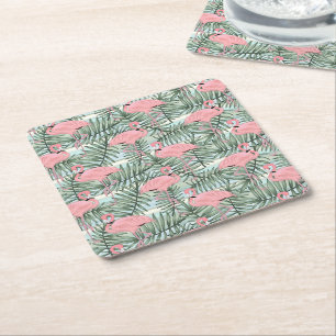 Porta-copo De Papel Quadrado Flamingoes Cor-de-Rosa Bonitos Folhas de Palma Pad