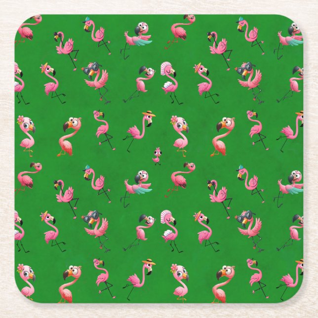 Porta-copo De Papel Quadrado Flamingos (Frente)