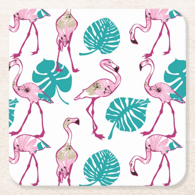 Porta-copo De Papel Quadrado Flamingos cor-de-rosa (Frente)