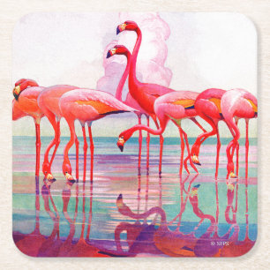 Porta-copo De Papel Quadrado Flamingos cor-de-rosa por Francis Lee Jacques