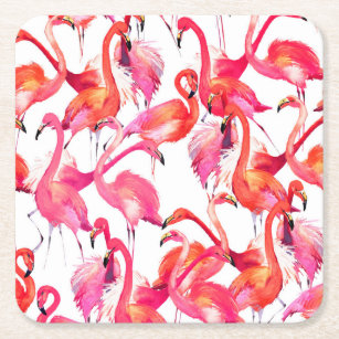 Porta-copo De Papel Quadrado Flamingos De Aquarelas 2