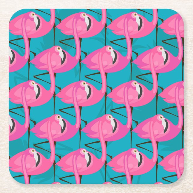 Porta-copo De Papel Quadrado Flamingos de néon (Frente)