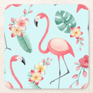 Porta-copo De Papel Quadrado Flamingos Flores Tropicais Padrão de Aquarela