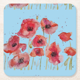 Porta-copo De Papel Quadrado Flandres Vermelhos com Aquarela Papelão-Floral
