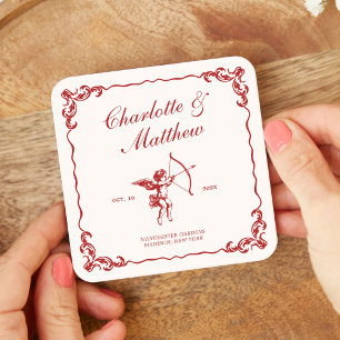Porta-copo De Papel Quadrado Flecha do Cupido Vermelho Casamento Vintage