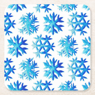 Porta-copo De Papel Quadrado Floco de neve azul Aquarela Arte de inverno