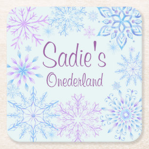 Porta-copo De Papel Quadrado Floco de neve Winter One Derland Primeiro Anivers