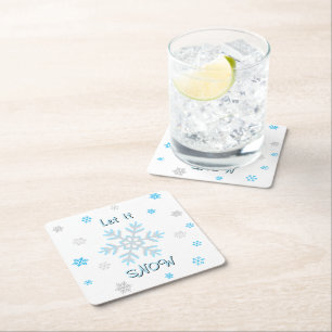 Porta-copo De Papel Quadrado Flocos de Neve Azul Prata Deixe Nevar