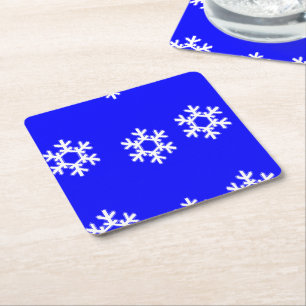 Porta-copo De Papel Quadrado Flocos de neve brancos em azul