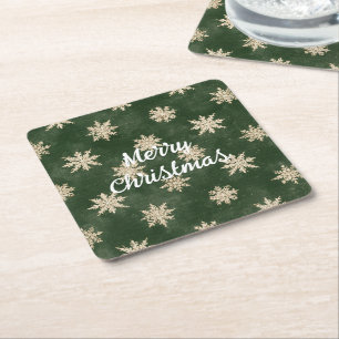 Porta-copo De Papel Quadrado Flocos de Neve de Creme Verde Natal