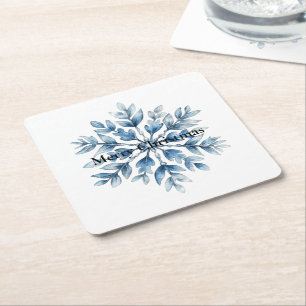 Porta-copo De Papel Quadrado Flocos de neve de inverno brancos azuis