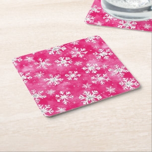 Porta-copo De Papel Quadrado Flocos de Neve do Glam Glam de Prata Rosa Girassol