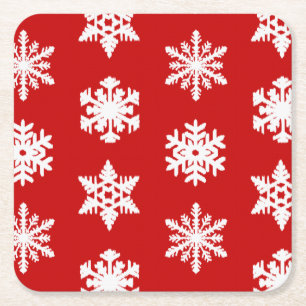 Porta-copo De Papel Quadrado Flocos de neve Ikat - Vermelho escuro e branco