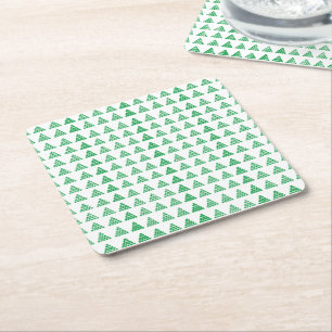 Porta-copo De Papel Quadrado Flocos de neve verdes de Natal Estrelas Árvores,