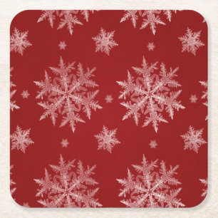Porta-copo De Papel Quadrado Flocos de Neve Vermelho Natal Feriado