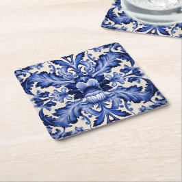 Porta-copo De Papel Quadrado Flor Azul do Software Chic Elegante