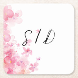 Porta-copo De Papel Quadrado Flor de aquarela rosa