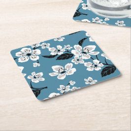 PORTA-COPO DE PAPEL QUADRADO FLOR DE CEREJEIRA - SAKURA (AZUL FUMÊ)