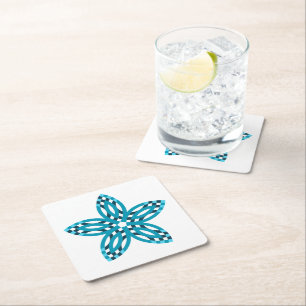 Porta-copo De Papel Quadrado Flor de Estrela Geométrica Azul Teal Moderna Perso