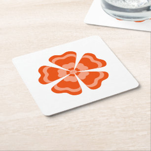Porta-copo De Papel Quadrado Flor de Laranja Estilizada em Estilo Retrô