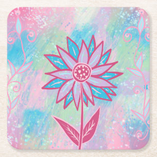 Porta-copo De Papel Quadrado Flor de Pastel Desenhada à Mão Fofa